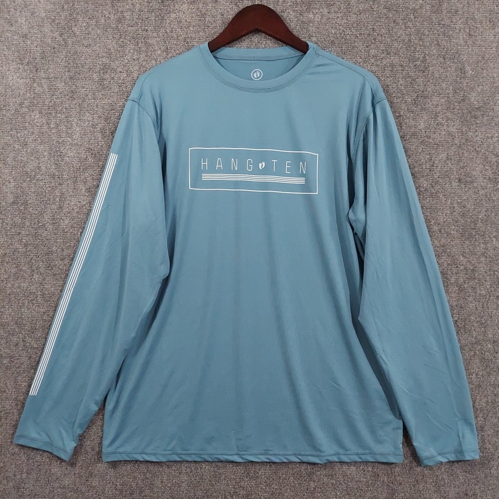 Hang Ten Shirt Mens Large Blue Long Sleeve UV Protection UPF 50+ Surf Beach